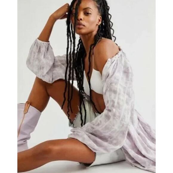 Free People Washed Tie Dye Edie Maxi Dress Xlarge White Duster - Picture 5 of 5